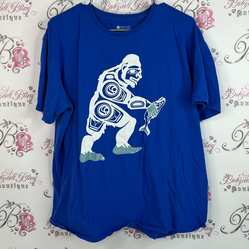 Native northwest tee tshirt fishing fish Blue Graphic Tee with White Design